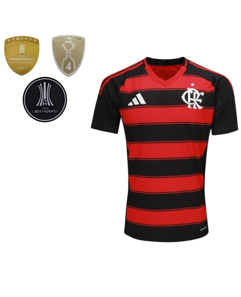 CAMISA DO FLAMENGO 25/26 VERMELHO E PRETO PATCH DA LIBERTADORES